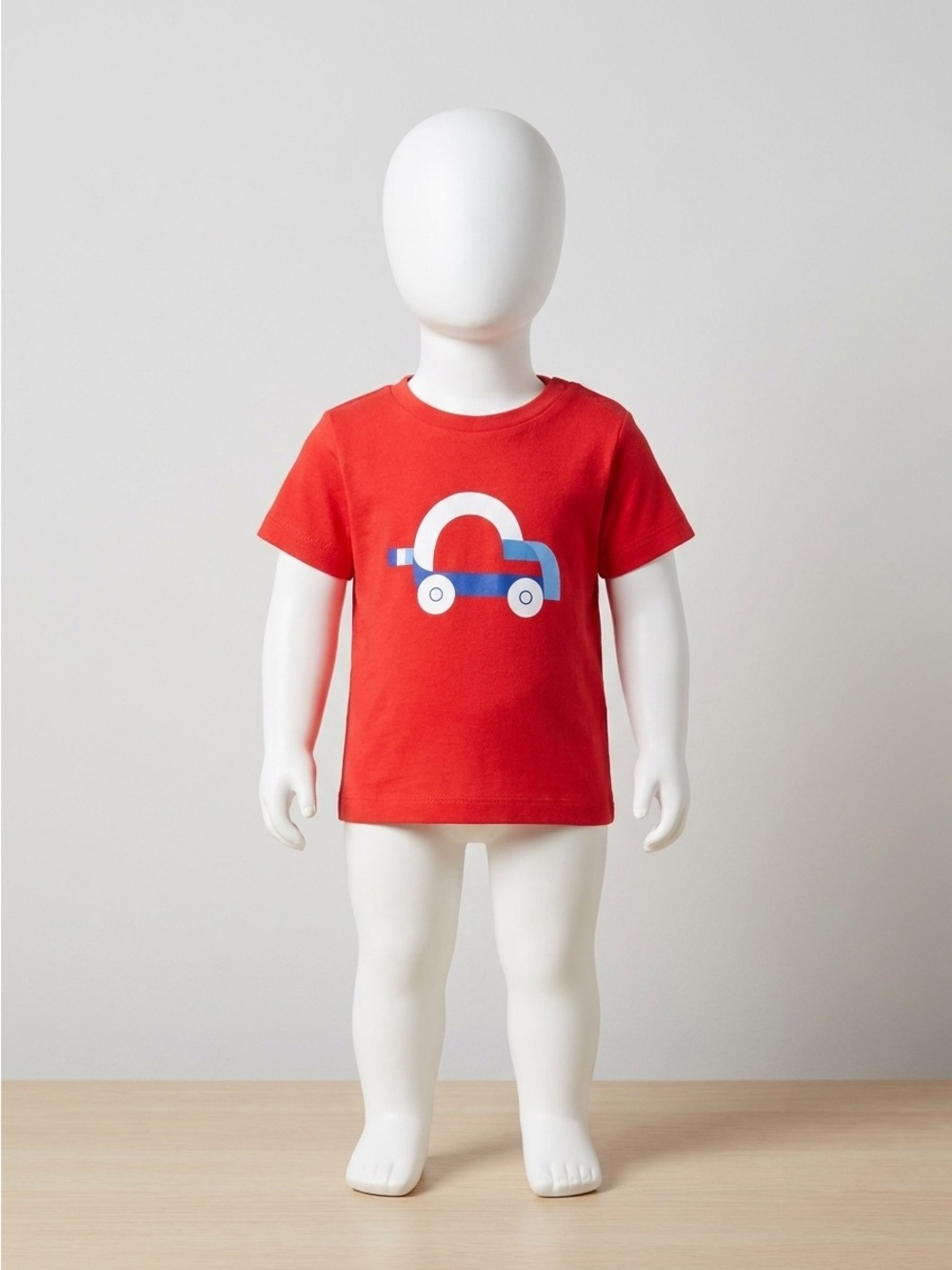 Jacadi Red Short-Sleeve Tee with Blue and White Car Graphic